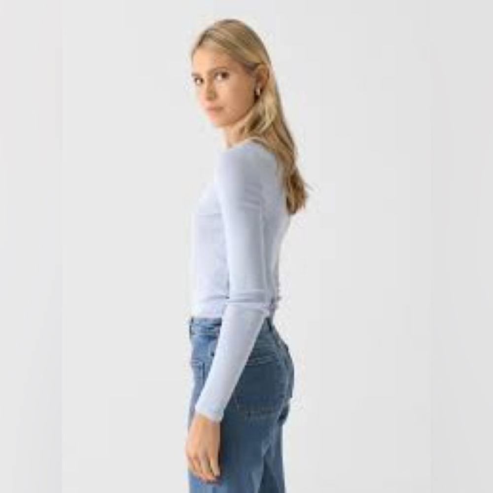 Vince | Second Skin | Ribbed Scoop Neck | LS | Elevated Basic | Soft Blue | M 🕥